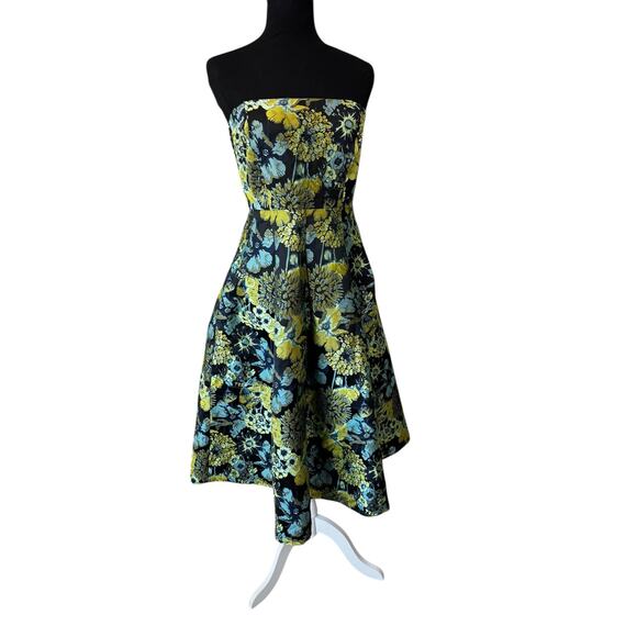 New York & Co Floral Gala Jacquard Strapless Dress Size 4 Blue Green Party - Picture 9 of 9